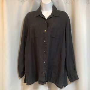 Liz Claiborne Shirt Women’s Size MP Button Up Linen Black